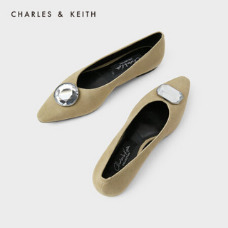 CHARLES＆KEITH2021春季SL1-71720052女士半宝石装饰平底单鞋 Green绿色 37