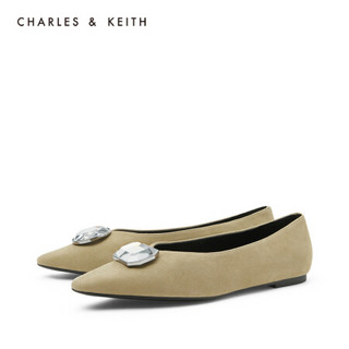 CHARLES＆KEITH2021春季SL1-71720052女士半宝石装饰平底单鞋 Green绿色 37