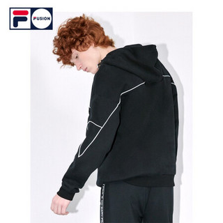 FILA FUSION 斐乐 男子连帽卫衣 2020冬季新款拼接卫衣男潮 深黑-BK（宽松版型，建议拍小一码） 170/92A/M