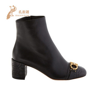 FERRAGAMO/菲拉格慕女鞋鞋子2020新款时尚经典牛皮GANCINI QUIL缝踝靴 40