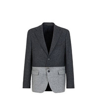 Fendi芬迪男装夹克外套灰色羊毛法兰绒西装常规版型翻领和翻盖口袋腰部下部可拆卸 灰色 52