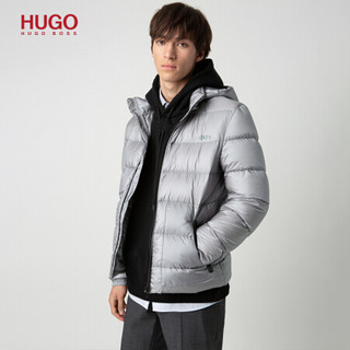 HUGO BOSS雨果博斯男士秋冬款商务休闲短款轻便保暖连帽羽绒服 034-银色 XS