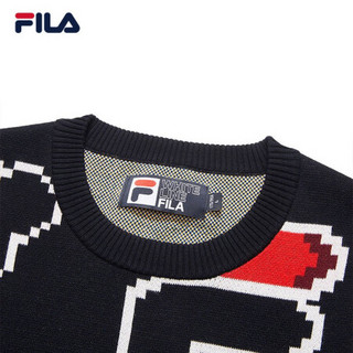 FILA 斐乐官方男编织衫2021春季新款女印花LOGO运动毛衣 传奇蓝-NV 170/92A/M