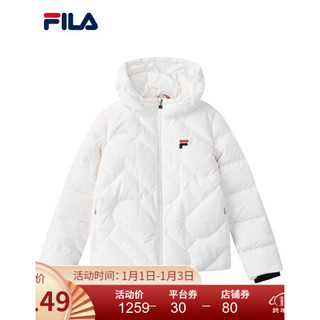 FILA 斐乐官方羽绒服女士 2020年冬季新款保暖运动短款连帽外套女 标准白-WT 160/80A/S