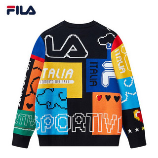 FILA 斐乐官方男编织衫2021春季新款女印花LOGO运动毛衣 传奇蓝-NV 170/92A/M