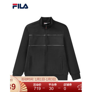 FILA 斐乐官方 男士针织上衣2020冬季新款弹力舒适运动外套男 正黑色-BK 175/96A/L