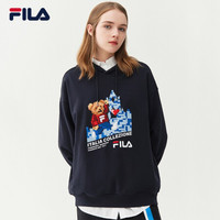 FILA斐乐官方连帽卫衣男子休闲时尚情侣款运动套头衫小熊印花女子长袖上衣 传奇蓝-NV 175/96A/L