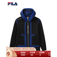 FILA 斐乐男子连帽外套开衫2020秋新款休闲时尚保暖拉链运动外套 正黑色-BK 185/104A/XXL