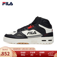 FILA 斐乐官方篮球鞋男TERATACH系列2021春季新款高帮板鞋复古篮球运动鞋男鞋 黑/奶白-BW 42