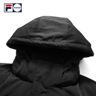 FILA FUSION 斐乐 中长款羽绒服男 2020年冬季新款保暖连帽外套 深黑-BK（宽松版型，建议拍小一码） 170/92A/M