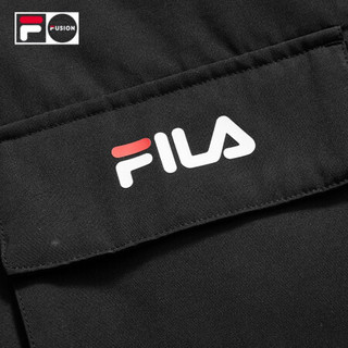 FILA FUSION 斐乐 中长款羽绒服男 2020年冬季新款保暖连帽外套 深黑-BK（宽松版型，建议拍小一码） 170/92A/M