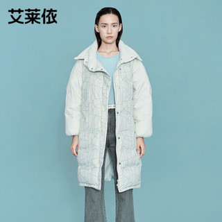 艾莱依瓷裂纹羽绒服女2020新款时尚防风保暖中长款外套冬羽绒大衣 绿百合 155