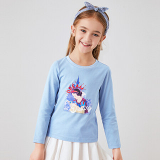 安奈儿X迪士尼白雪公主联名系列 女童T恤2020年秋冬新款女孩上衣印花长袖 都市蓝 120cm