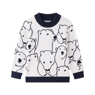 安奈儿童装男童秋冬装毛衣2020年新款北极熊洋气印花中大童针织棉线打底衫上衣 米白 160cm
