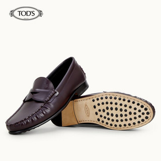 TOD'S 2020秋冬 男士牛皮乐福鞋 平底鞋 礼盒礼品 酒红色 40.5