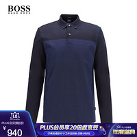 HUGO BOSS雨果博斯男装秋季商务休闲拼接纯棉长袖POLO衫50414114 403-蓝色 XL