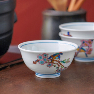 九谷烧 日本原装进口餐具陶瓷碗日式家用米饭碗餐具套装礼盒 4.5英寸 林果鸟-单个