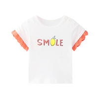 安奈儿女童T恤短袖2020新款蕾丝边纯棉宝宝上衣 米白 120cm