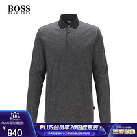 BOSS雨果博斯Polo衫男秋冬灰黑拼接长袖全棉上衣polo衫50413030 001-黑色 M