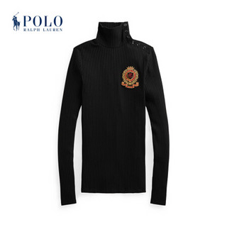 Ralph Lauren/拉夫劳伦女装 2020年冬季饰章补片罗纹高领针织衫21956 001-黑色 M