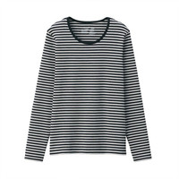 無印良品 MUJI 無印良品 女式 弹力罗纹编织 圆领长袖T恤 灰色X图案 M