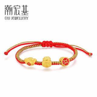 潮宏基 CHJ JEWELLERY 财福双收 足金黄金转运珠手绳手链女款定价 SCG30003307