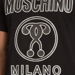 MOSCHINO 莫斯奇诺 黑色圆领double question系列 短袖T恤ZP A0709 2040 0555 46男款