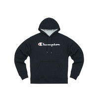 Champion 冠军2020秋冬新款男士草写大LOGO加绒连帽卫衣潮 黑色 XL