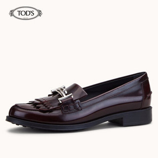 托德斯 TOD'S 2020春夏 女士漆皮乐福鞋 平底鞋 礼盒礼品 酒红色 37.5