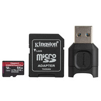 Kingston 金士顿 SDCR2 microSD存储卡 64GB（UHS-II、V90、U3、A1）+MLPM 读卡器