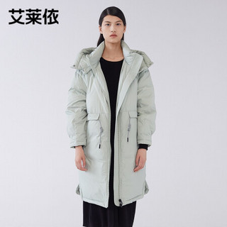 艾莱依商场同款2020秋冬新款羽绒服女中长款收腰厚大衣6020401207 绿百合 160