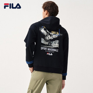 FILA 斐乐官方 男子连帽卫衣 2020冬季新款logo印花宽松卫衣潮 正黑色-BK 190/108A/XXXL