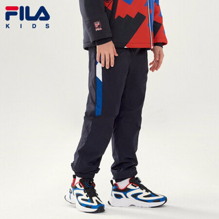 FILA KIDS 斐乐儿童中大童男童梭织长裤2021春季新品休闲裤潮运动 传奇蓝-NV 130