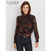 RALPH LAURENLauren/拉夫劳伦女装 2020年秋季印花乔其纱领口系结上衣60396 410-海军蓝 XS