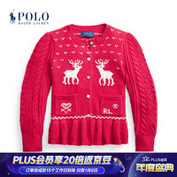 Ralph Lauren/拉夫劳伦女童 2020年秋季费尔岛杂色荷叶边针织开襟衫34497 600-红色 6X