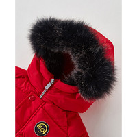 小猪班纳男童羽绒服长款冬季大毛领外套加厚 经典红 120cm