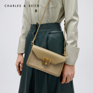 CHARLES＆KEITH2021春新品CK2-80781405女士天然石纹路斜挎信封包 Khaki卡其色 S