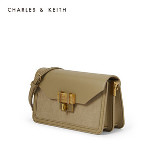 CHARLES＆KEITH2021春新品CK2-80781405女士天然石纹路斜挎信封包 Khaki卡其色 S