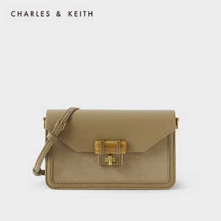 CHARLES＆KEITH2021春新品CK2-80781405女士天然石纹路斜挎信封包 Khaki卡其色 S