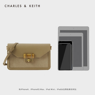 CHARLES＆KEITH2021春新品CK2-80781405女士天然石纹路斜挎信封包 Khaki卡其色 S