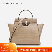 CHARLES＆KEITH新品CK2-50780937金属扣饰手提单肩秋千包女 BEIGE米色 S