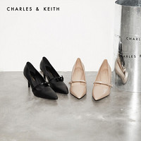 CHARLES＆KEITH2021春季CK1-60361292女士蝴蝶结饰尖头高跟单鞋 Black黑色 37