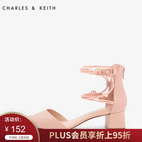 CHARLES&KEITH时尚女鞋CK1-60390312欧美风脚腕带装饰尖头粗跟凉鞋 粉红色 39