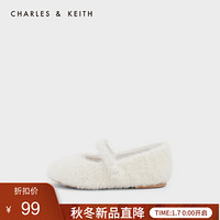 CHARLES＆KEITH2021春季CK9-70900010毛绒一字带儿童平底单鞋 White白色 29