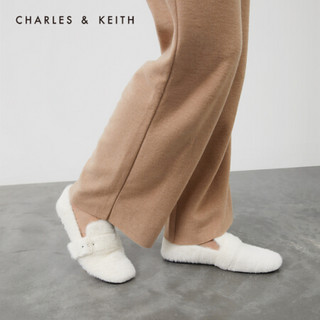CHARLES＆KEITH2021春季CK1-70900162-1女士绊带毛绒平底乐福鞋 White白色 40