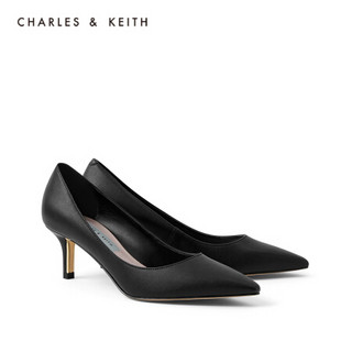 CHARLES＆KEITH2021春季新品CK1-60361321女士通勤尖头小猫跟单鞋 Black黑色 37