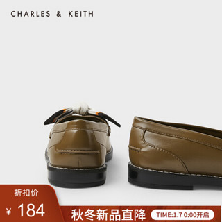 CHARLES＆KEITH2021春季CK1-70380800女士蝴蝶结饰低跟乐福鞋 Olive橄榄绿色 37