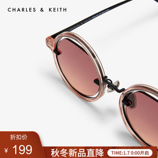 CHARLES＆KEITH2021春季CK3-31280400时尚圆形女士太阳眼镜 Mauve紫红色 M