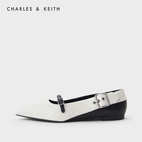 CHARLES＆KEITH2021春季CK1-70900247女士细绊带尖头平底单鞋 粉白色Chalk 37