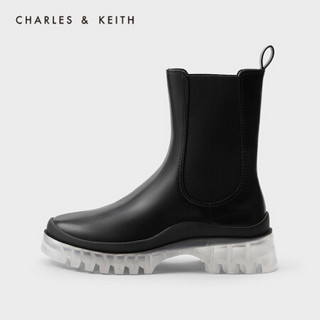 CHARLES＆KEITH2021春季CK1-90900089女士透明中跟切尔西靴 Black黑色 36
